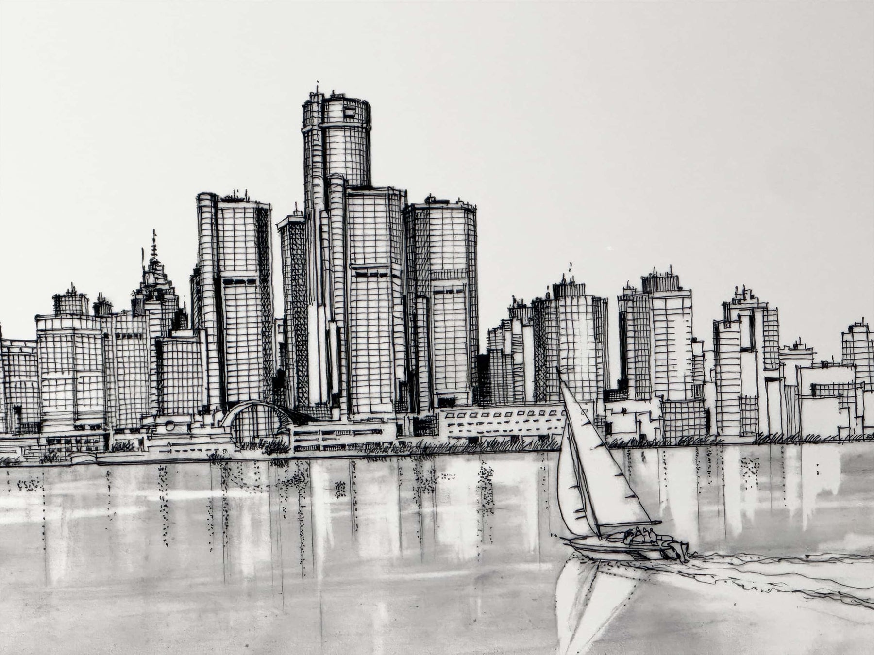Detroit Draw Detroit Skyline Line Art